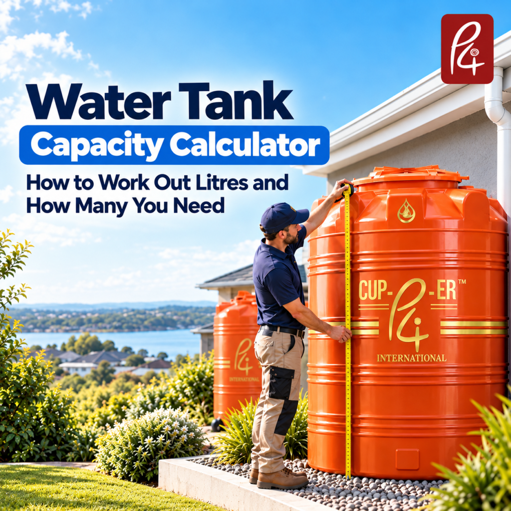 Person measuring the length, width and height of a rooftop water tank