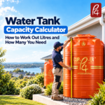 Person measuring the length, width and height of a rooftop water tank